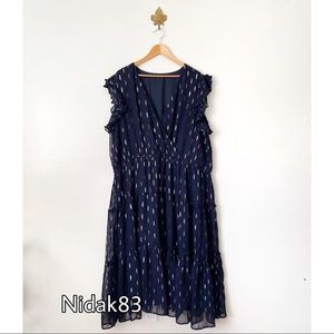 Anthropologie Maeve Midnight Shimmer Navy Blue tiered midi dress plus size